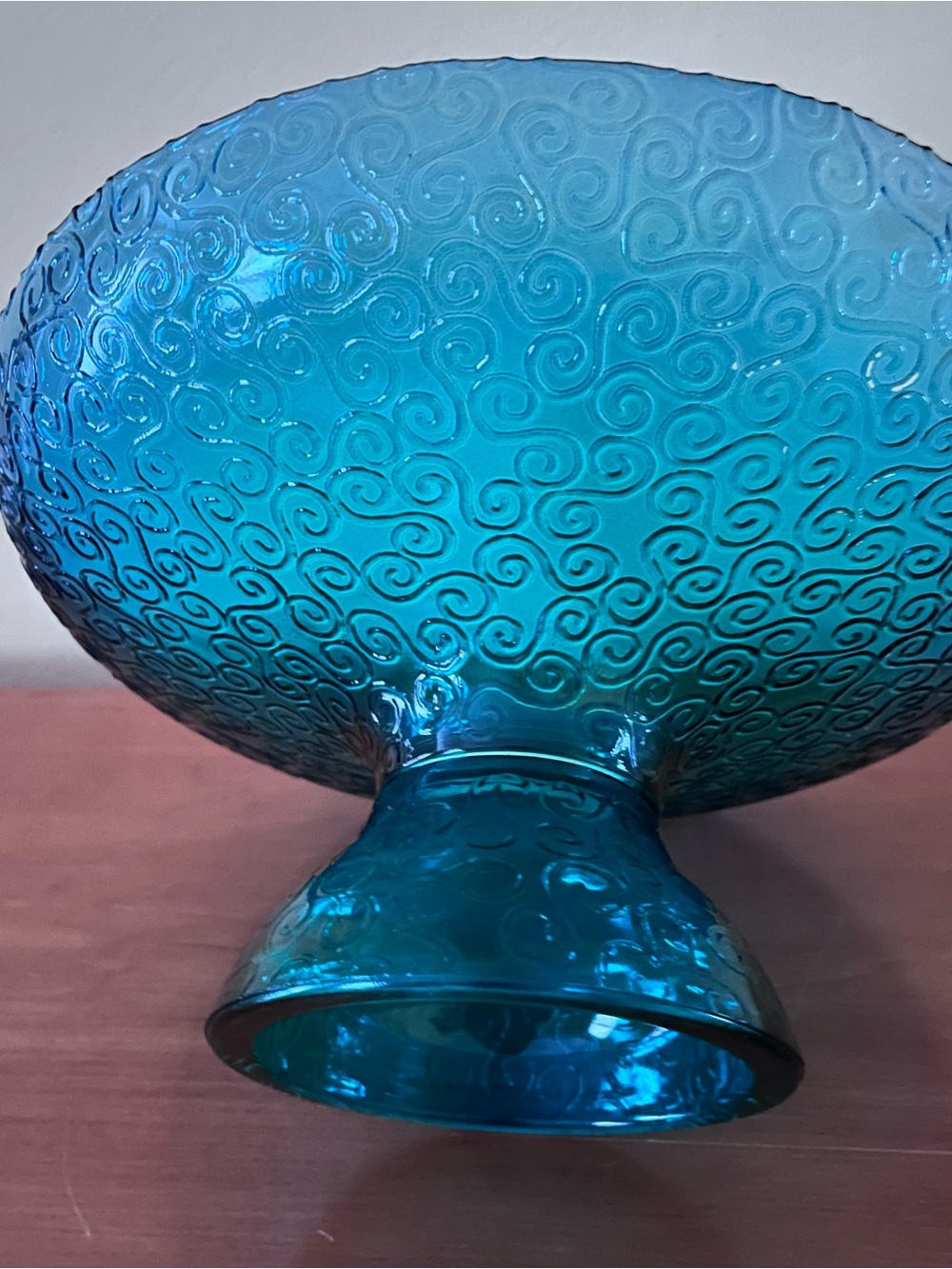 Blue/Green Glass Pedestal Bowl - Decorative Home Art made in Spain - Picture 5 of 12
